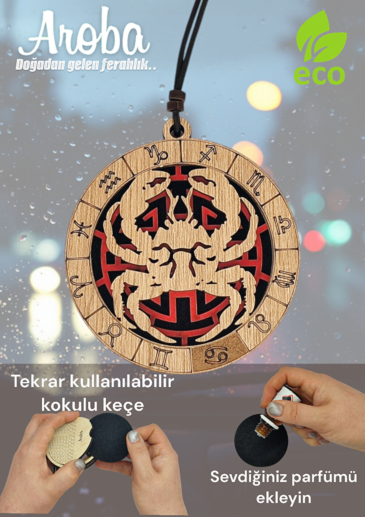 Araba kokusu - Yengeç burcu hediye araç içi süs - dikiz aynası süsü