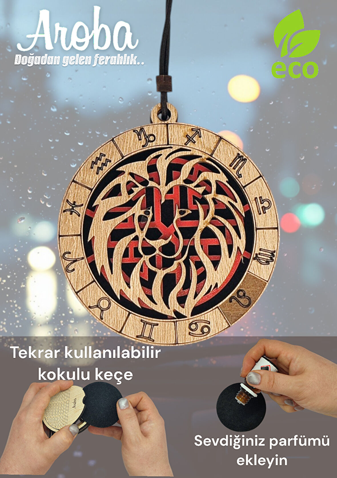 Araba kokusu - Aslan burcu hediye - araç içi süs - dikiz aynası süsü