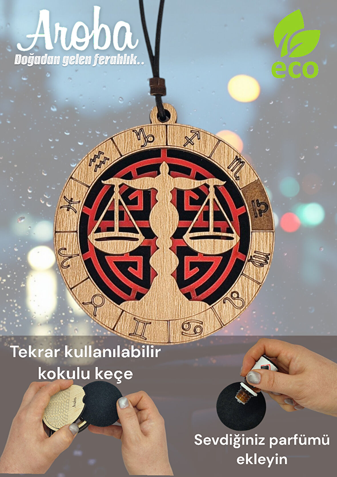 Araba kokusu - Terazi burcu hediye -  araç içi süs - dikiz aynası süsü