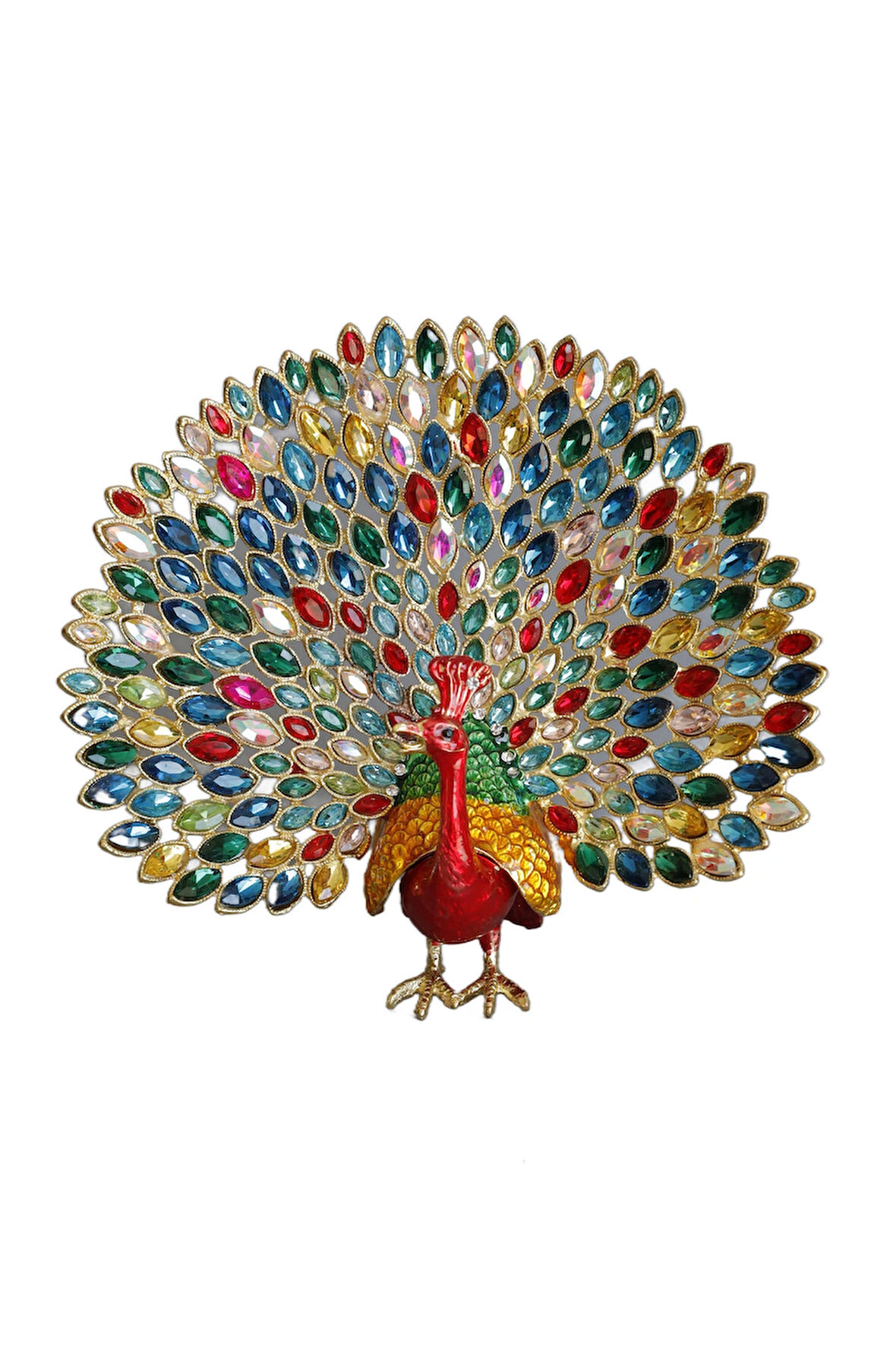 Lüks Kristal Taşlı Metal Tavus Kuşu - Renkli Dekoratif Aksesuar