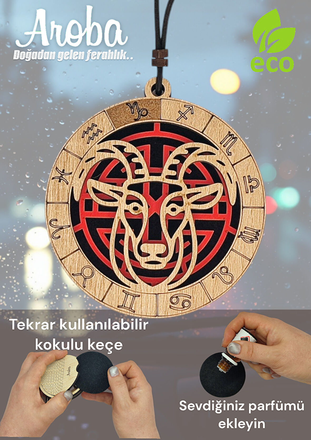 Araba kokusu - Oğlak burcu hediye -  araç içi süs - dikiz aynası süsü