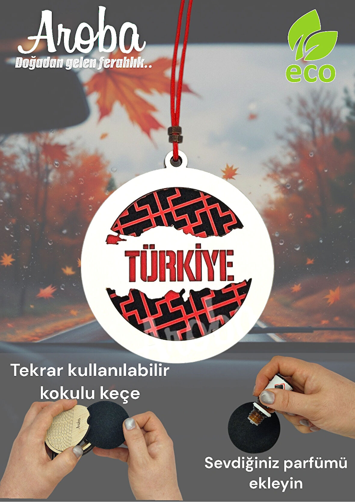 Araba Kokusu – Türkiye Harita Tasarımlı, Değiştirilebilir Keçeli, Doğal Ve Şık Oto Kokusu