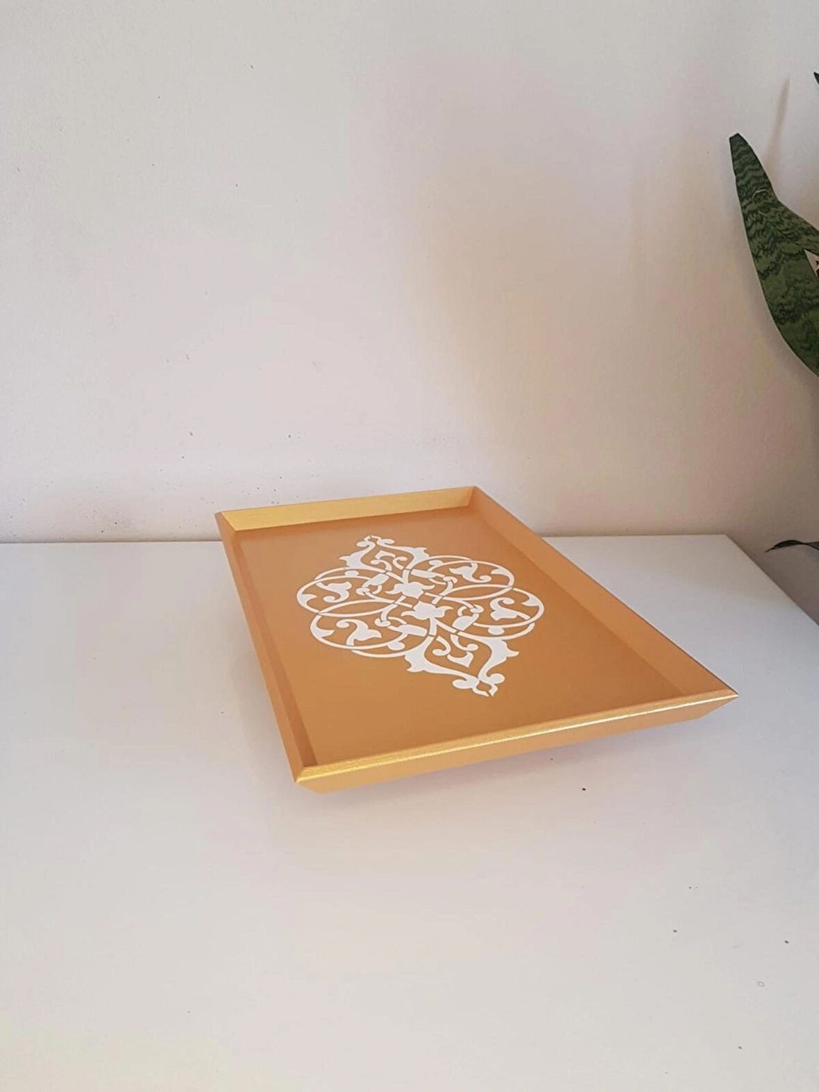 Altın Varaklı Çay , Kahve , Söz Nişan Dekoratif Servis Sunum Tepsisi