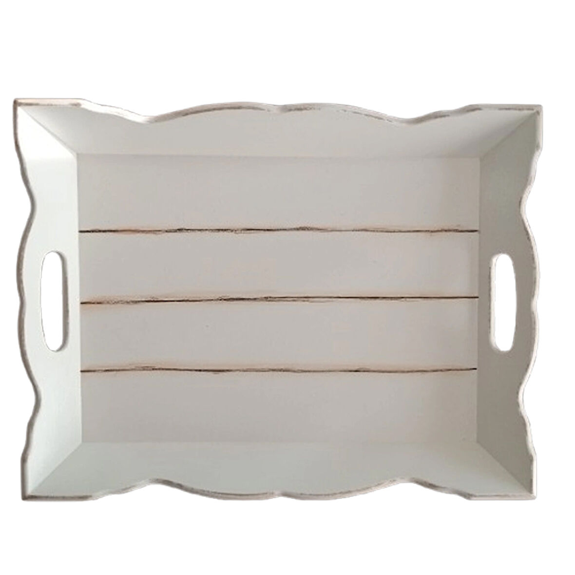 El Boyaması Dalgalı Model Beyaz Ahşap Servis Tepsisi