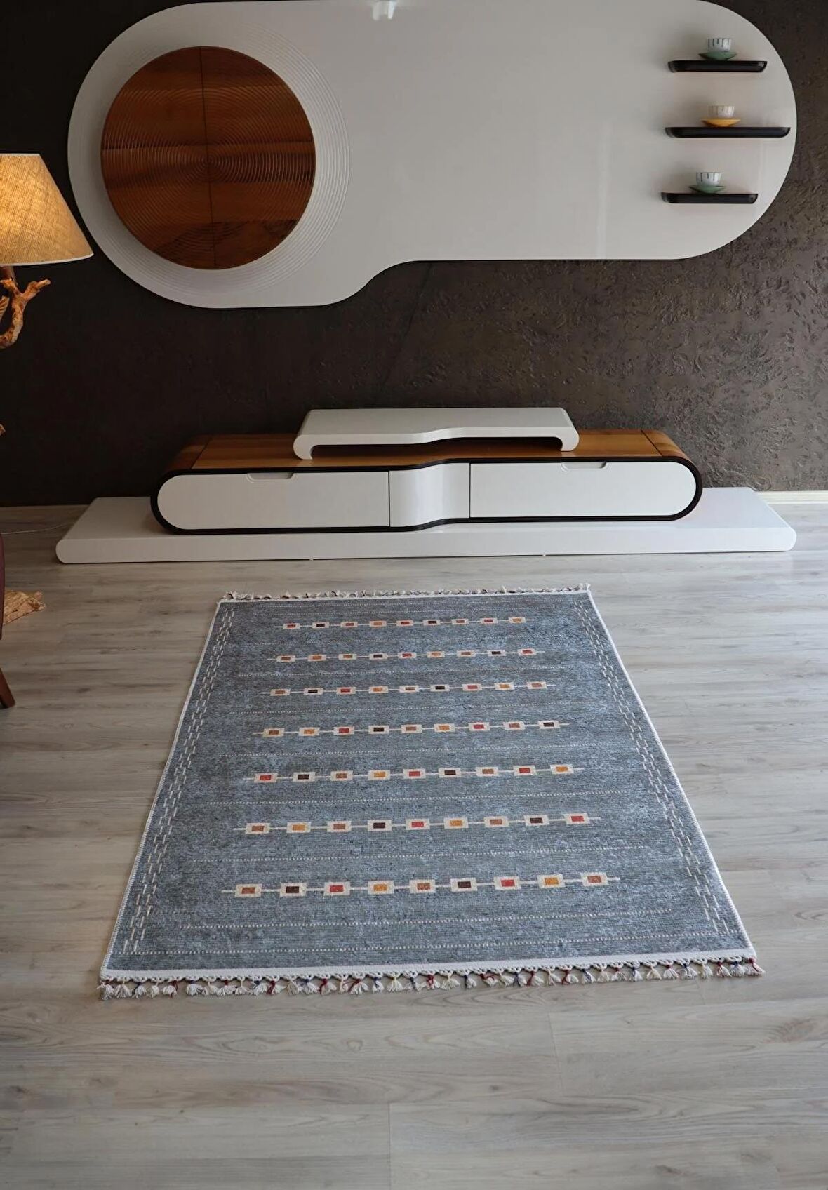 Dekoratif Örgü Saçaklı Salon Halısı Makinede Yıkanabilir Mutfak Halısı Kaymaz Kırmızı Kilim 