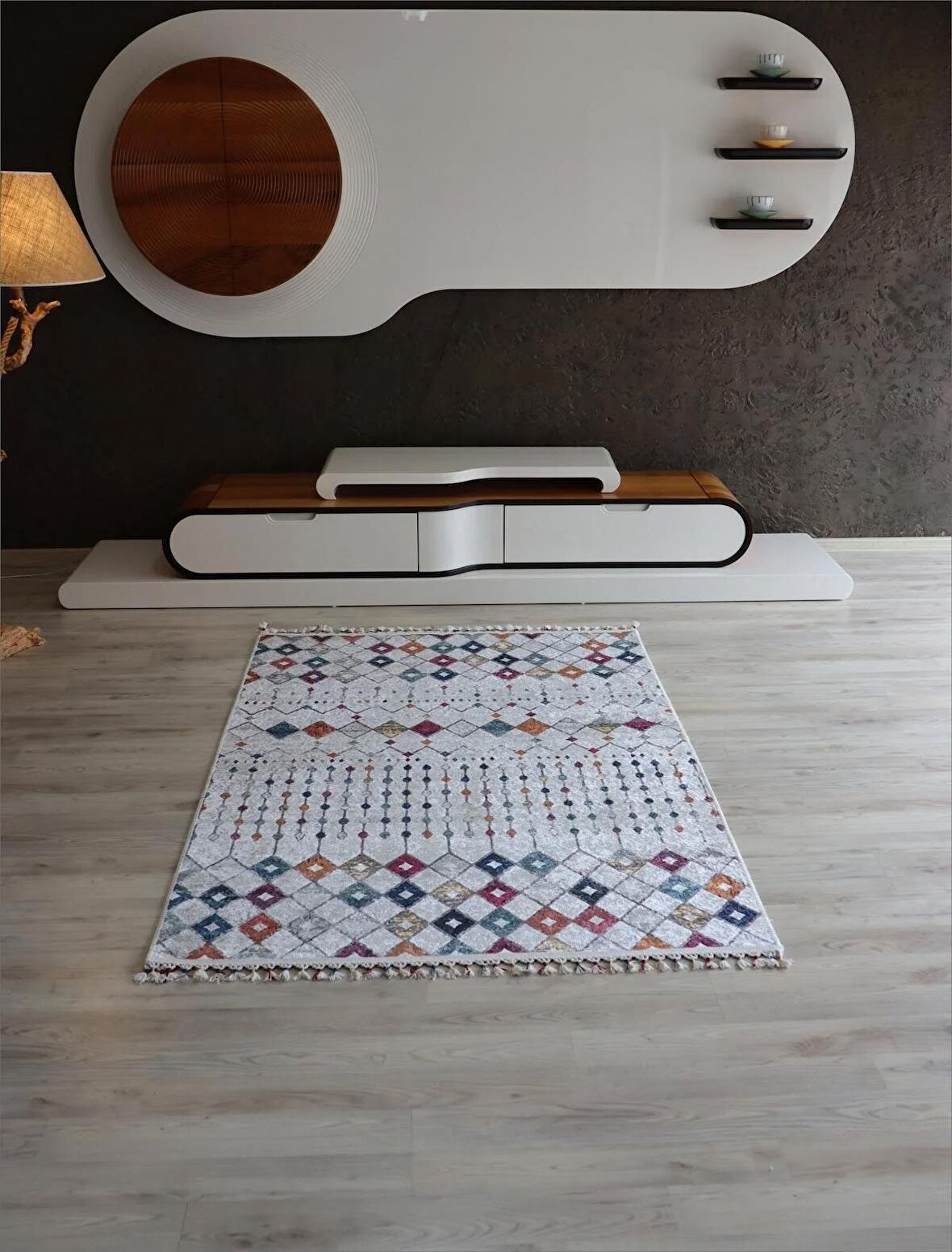 Dekoratif Örgü Saçaklı Salon Halısı Makinede Yıkanabilir Mutfak Halısı Kaymaz Kırmızı Kilim 