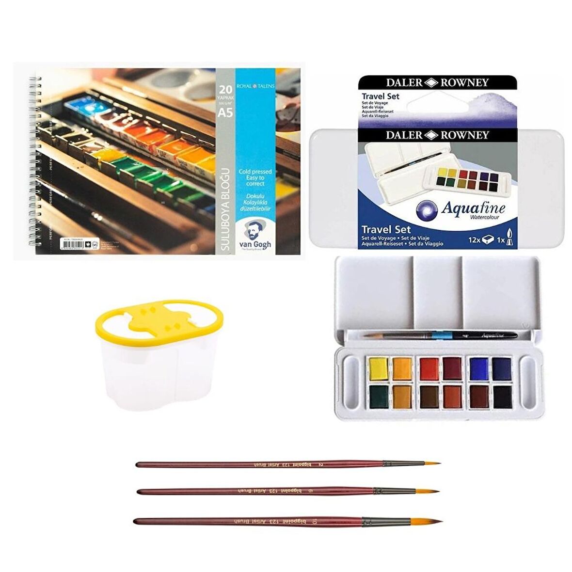 Daler Rowney Profesyonel Aquafine Sulu Boya Seyahat Seti 12'li Yarım Boy Metal Kutu