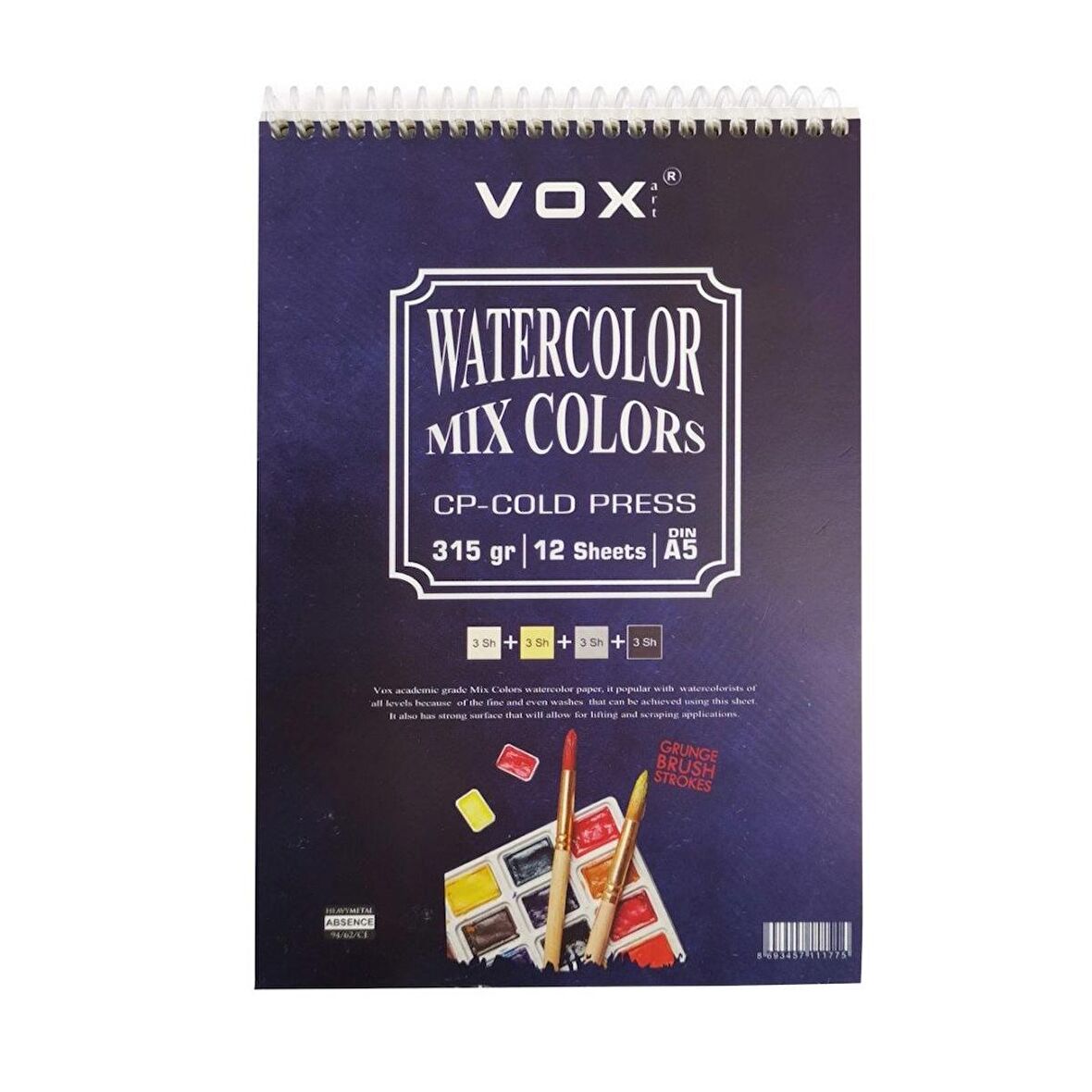 VOX Art Suluboya Sketch Defter A5 315gr 12 Yaprak Renkli