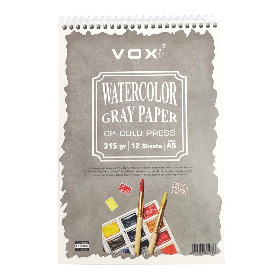 VOX Art Suluboya Sketch Defter A5 315gr 12 Yaprak Grey Gri