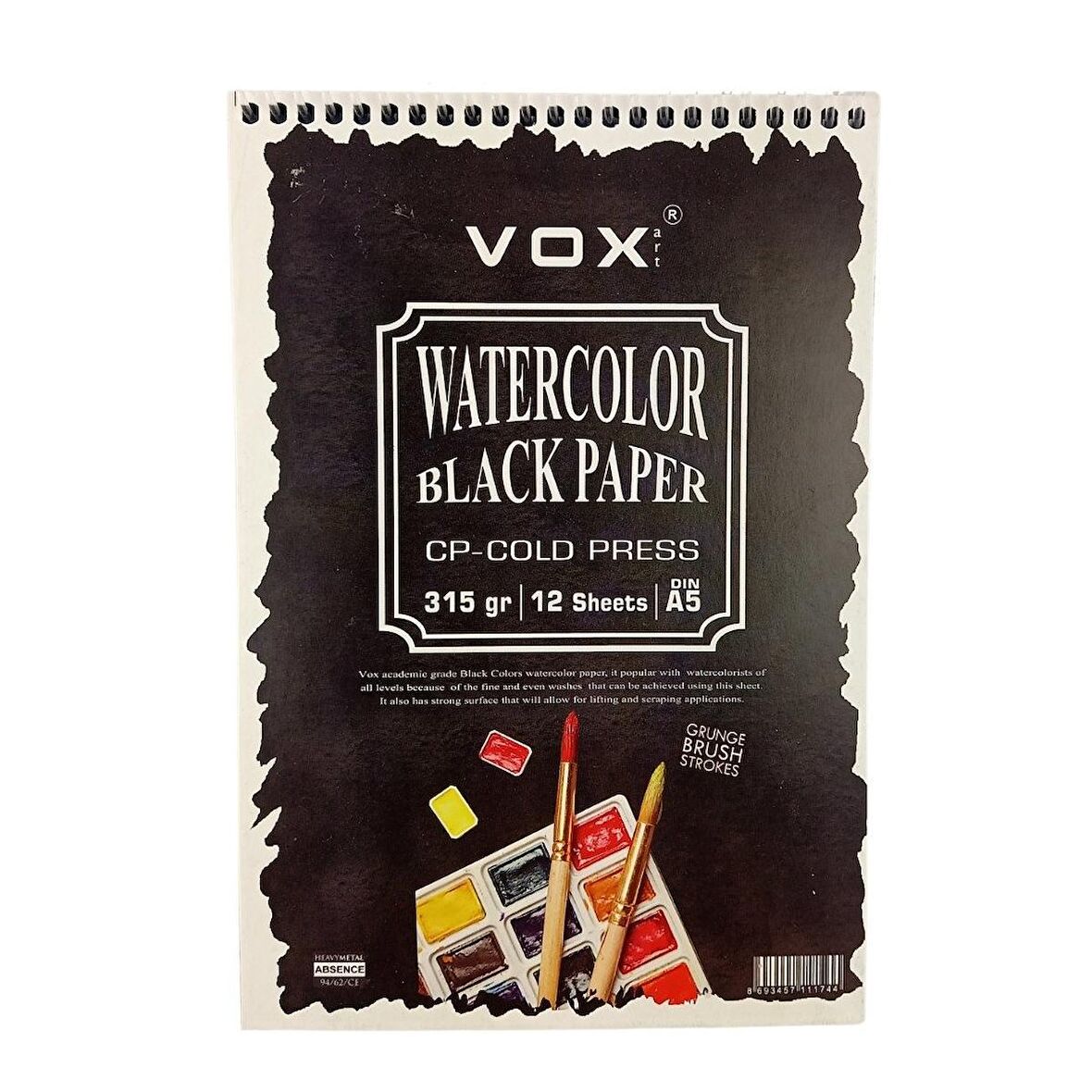 VOX Art Suluboya Sketch Defter A5 315gr 12 Yaprak Black Siyah