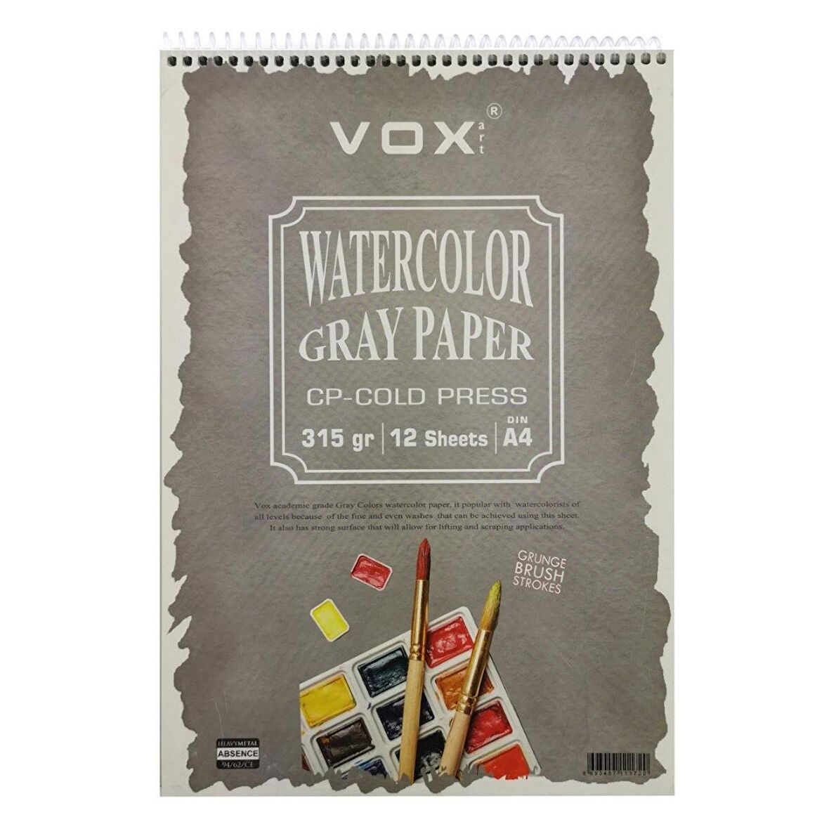 VOX Art Suluboya Sketch Defter A4 315gr 12 Yaprak Grey Gri