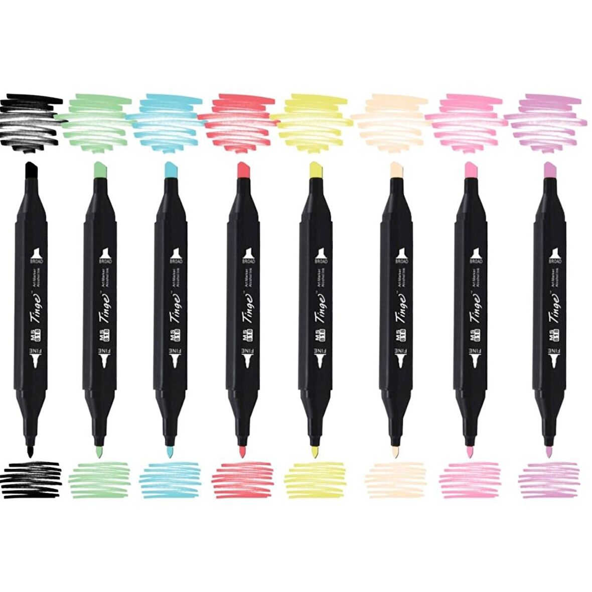 Tinge Twin Çift Uçlu Marker Kalemi 8'li Set Pastel Renkler