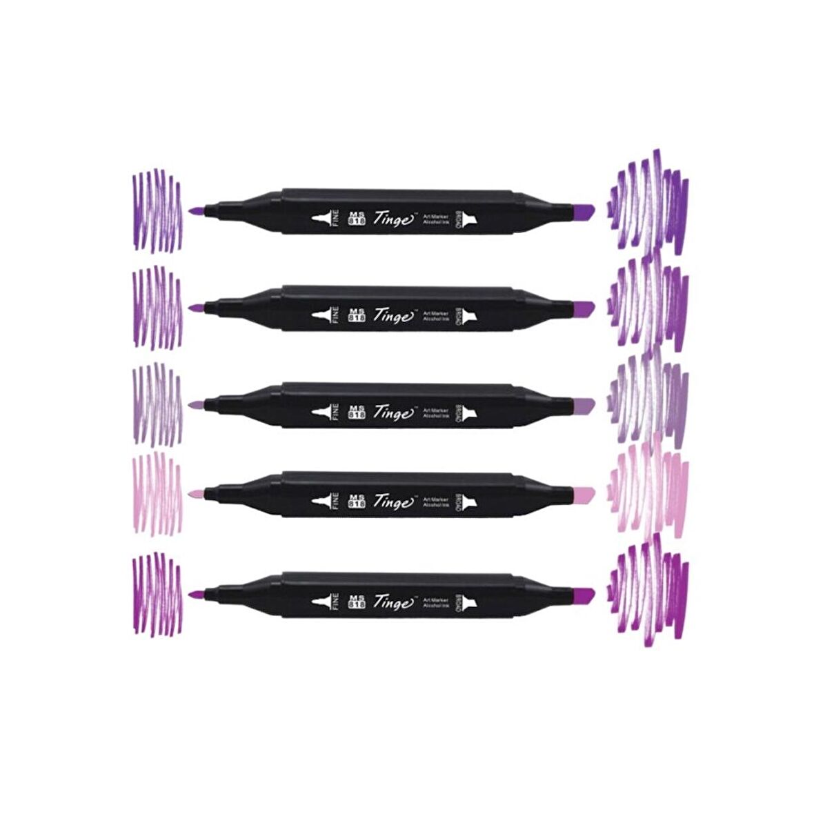 Tinge Twin Çift Uçlu Marker Kalemi 5'li Set Mor Tonları (Purple Tonnes)