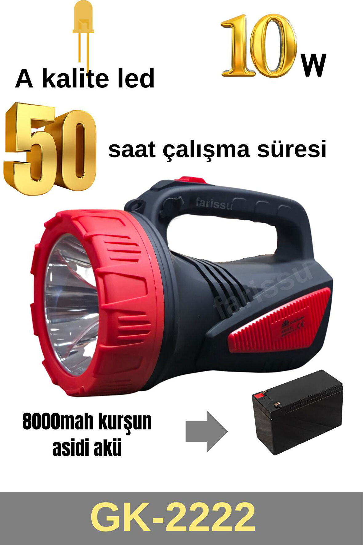 50 saat çalışma süreli 8000mah el feneri projektör