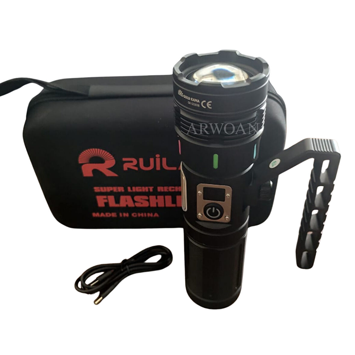 10000 Lümen LED Işık Zoom Özellikli Powerbank & USB Girişli Su Geçirmez Taktik Fener Kamp, Av, Acil Durum