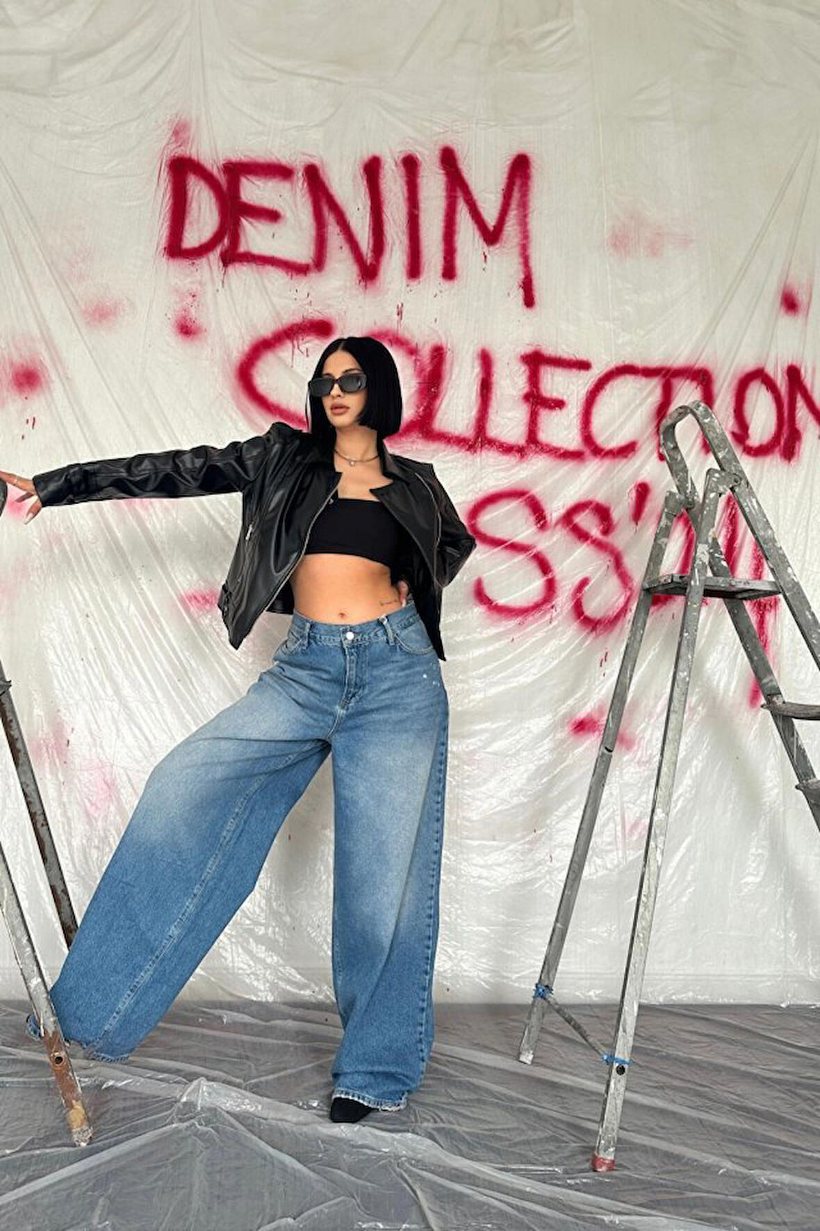 Lacivert Geniş Paça Jeans Pantolon