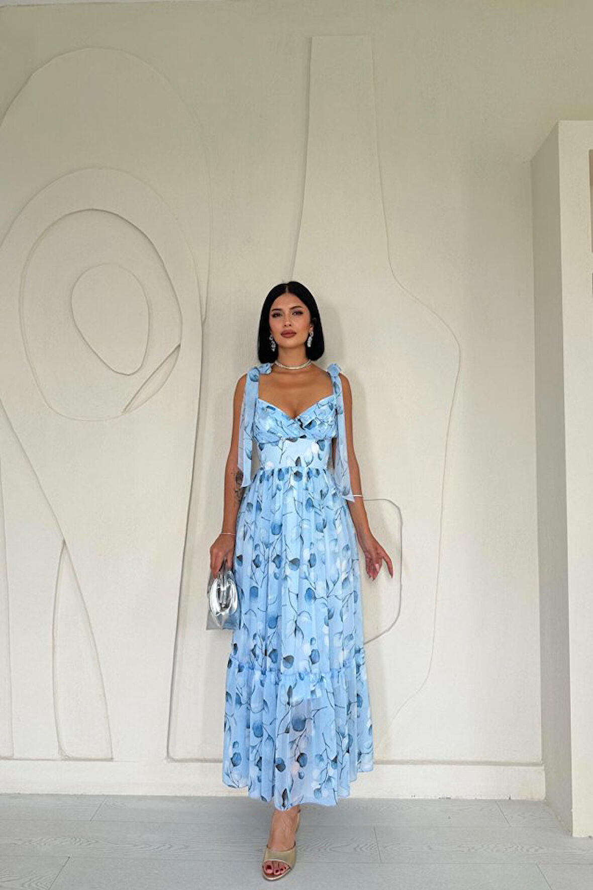 Yeşil Şifon Drapeli Elbise