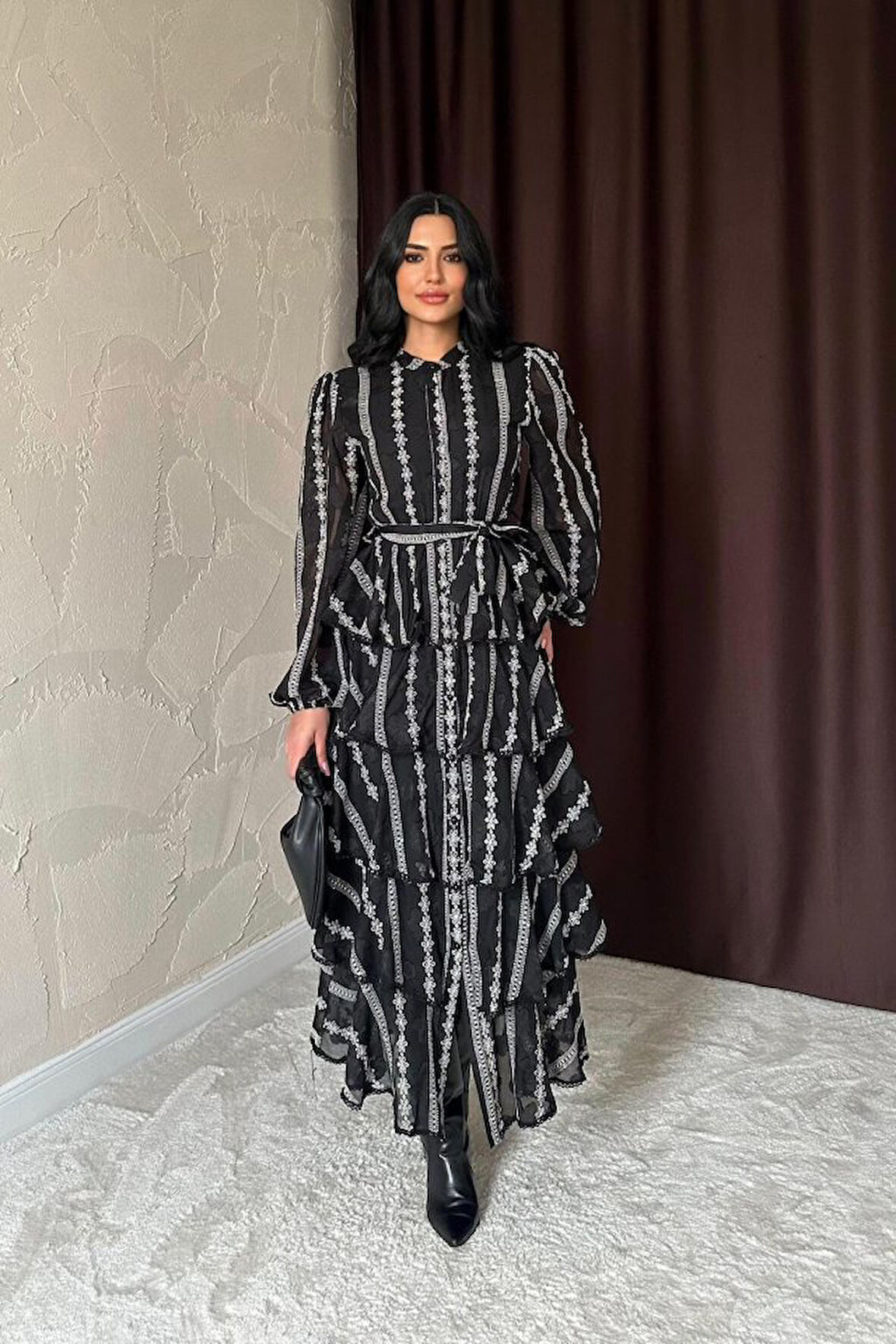 Mint Uzun Volanlı Elbise