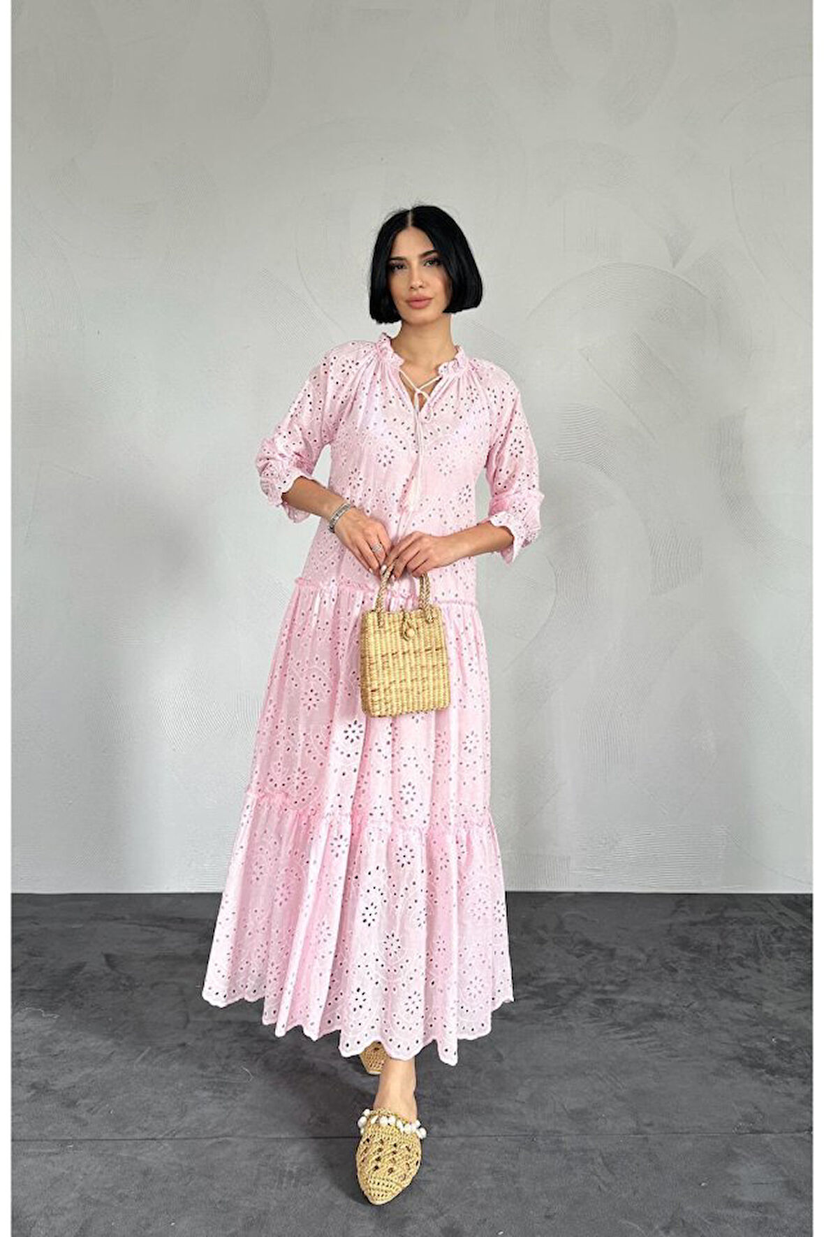 Fuşya Dantelli New Elbise