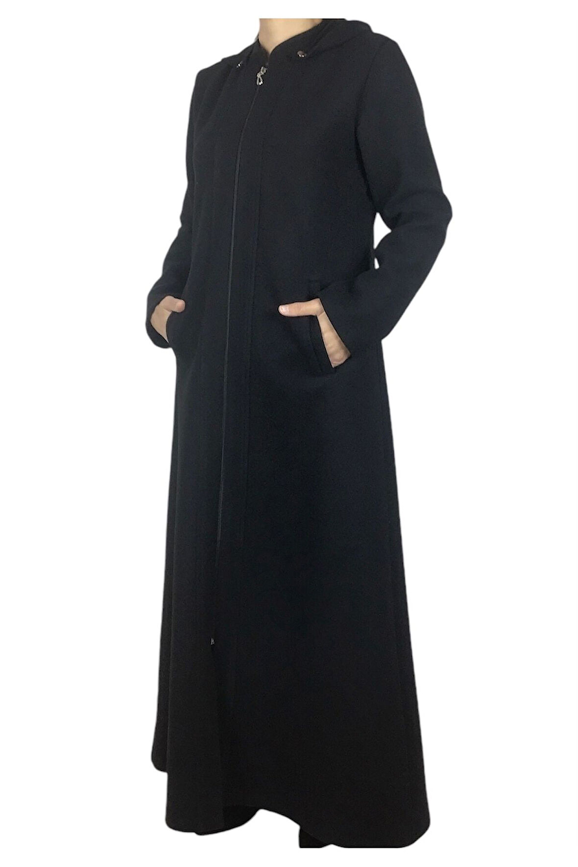 KADIN SEYYAR KAPŞONLU ÖNÜ FERMUARLI CEPLİ KEÇE PARDESÜ