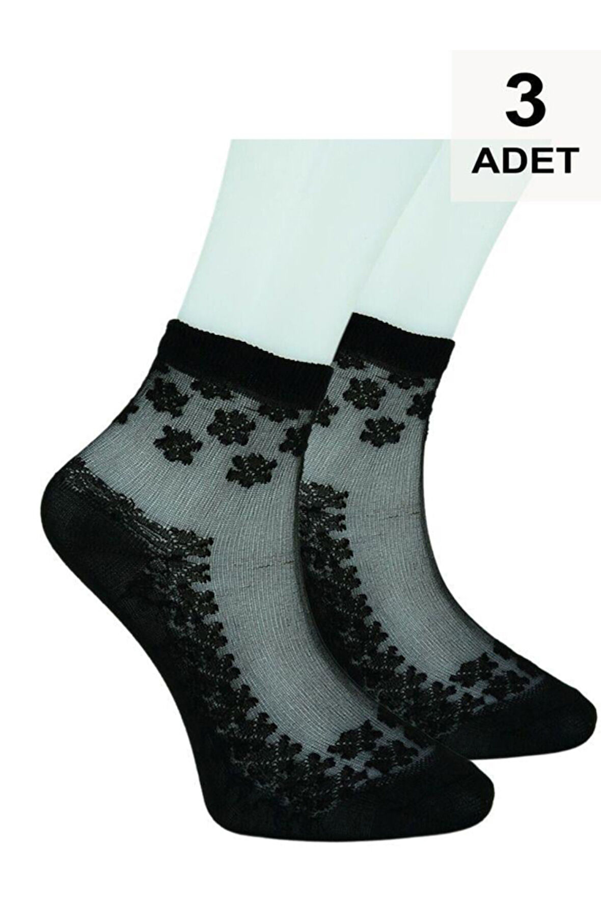 3 Adet Tül Patik Çorap - Siyah