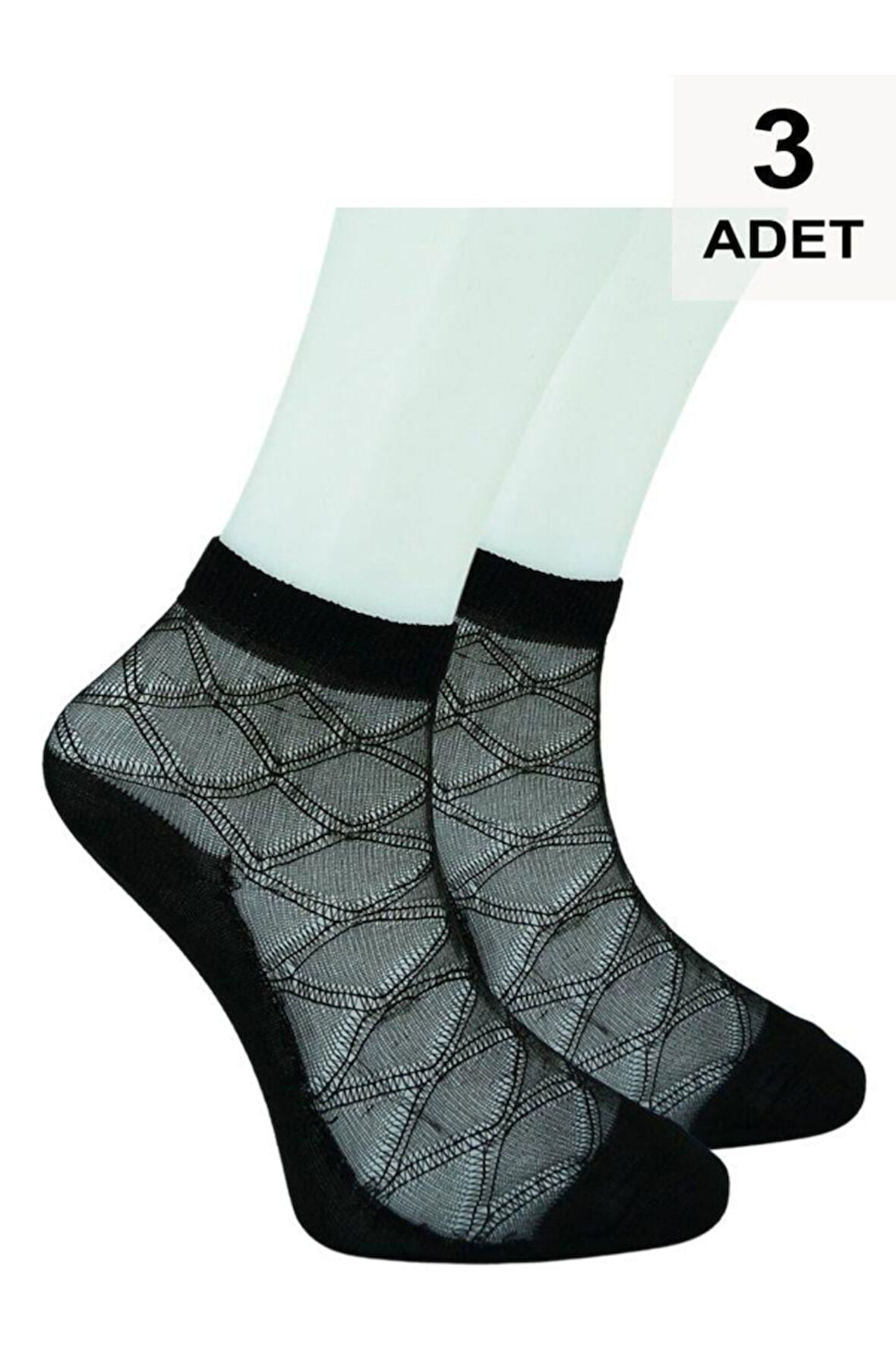 3 Adet Tül Patik Çorap - Siyah