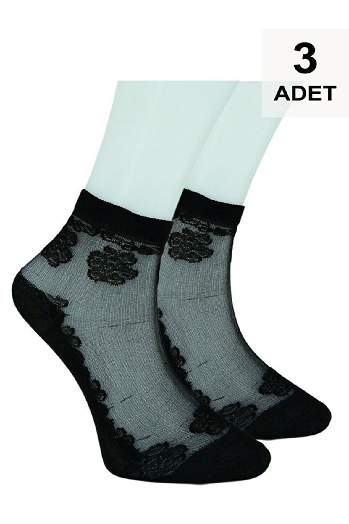 3 Adet Tül Patik Çorap - Siyah