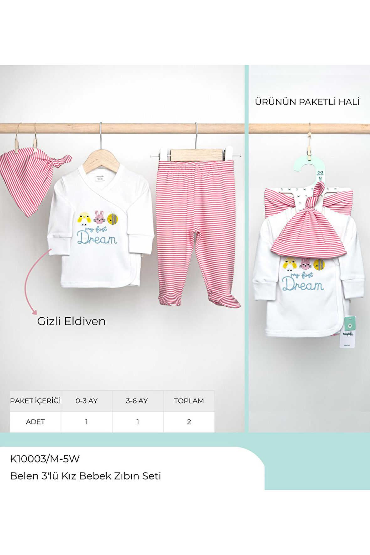 3'lü Kız Bebek Zıbın seti