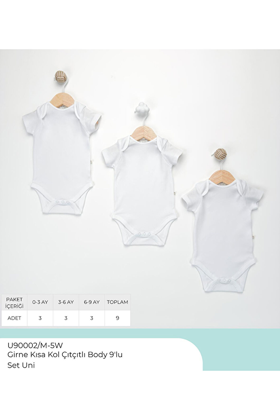 Girne Çıtçıtlı Kısa Kol body 9 'lu Set