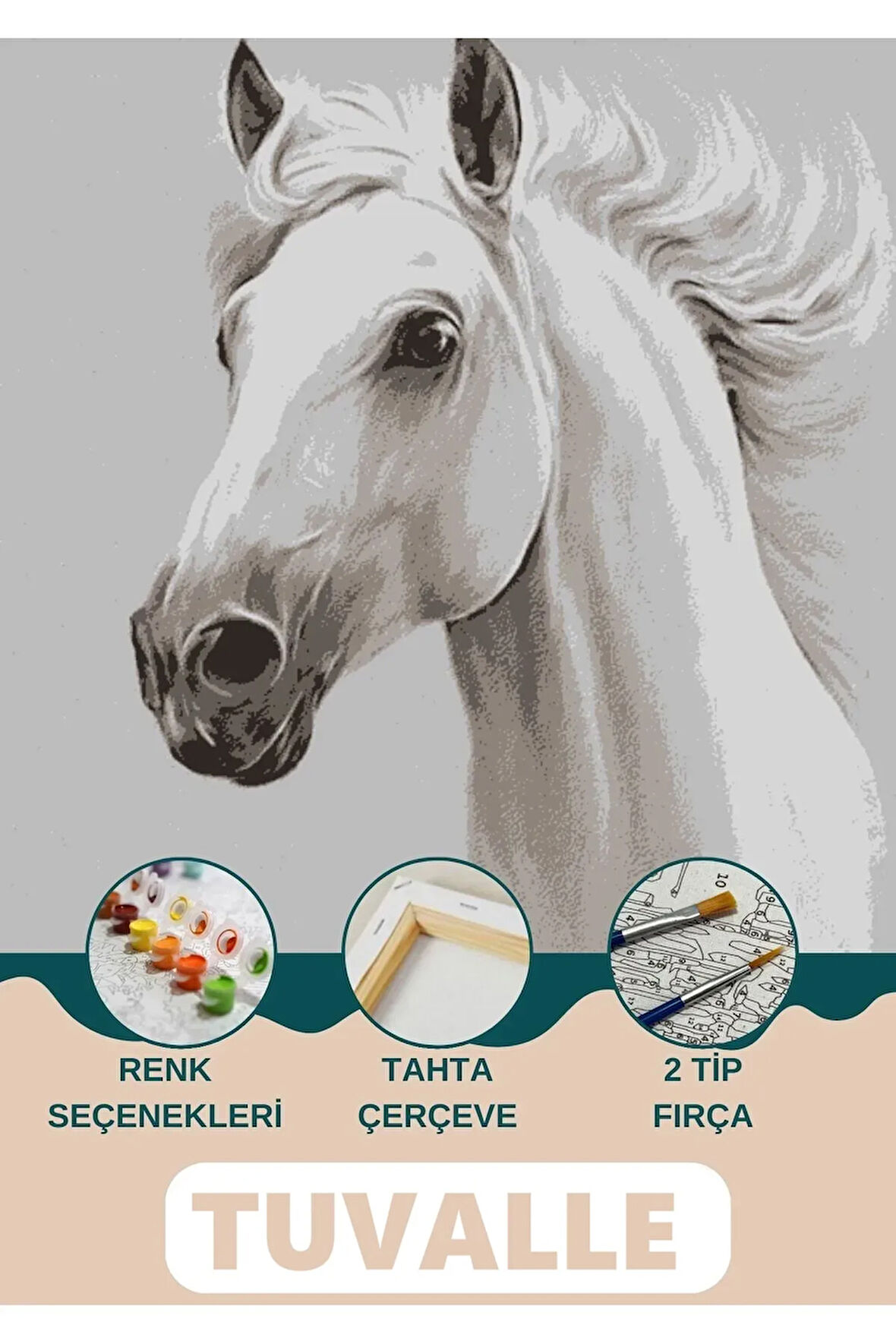 Asaletin Atı Sayılarla Boyama Seti, Hobi Seti, 40X50 Tablo, Fırça Boya Asma Aparatı Dahil, Doğa, At