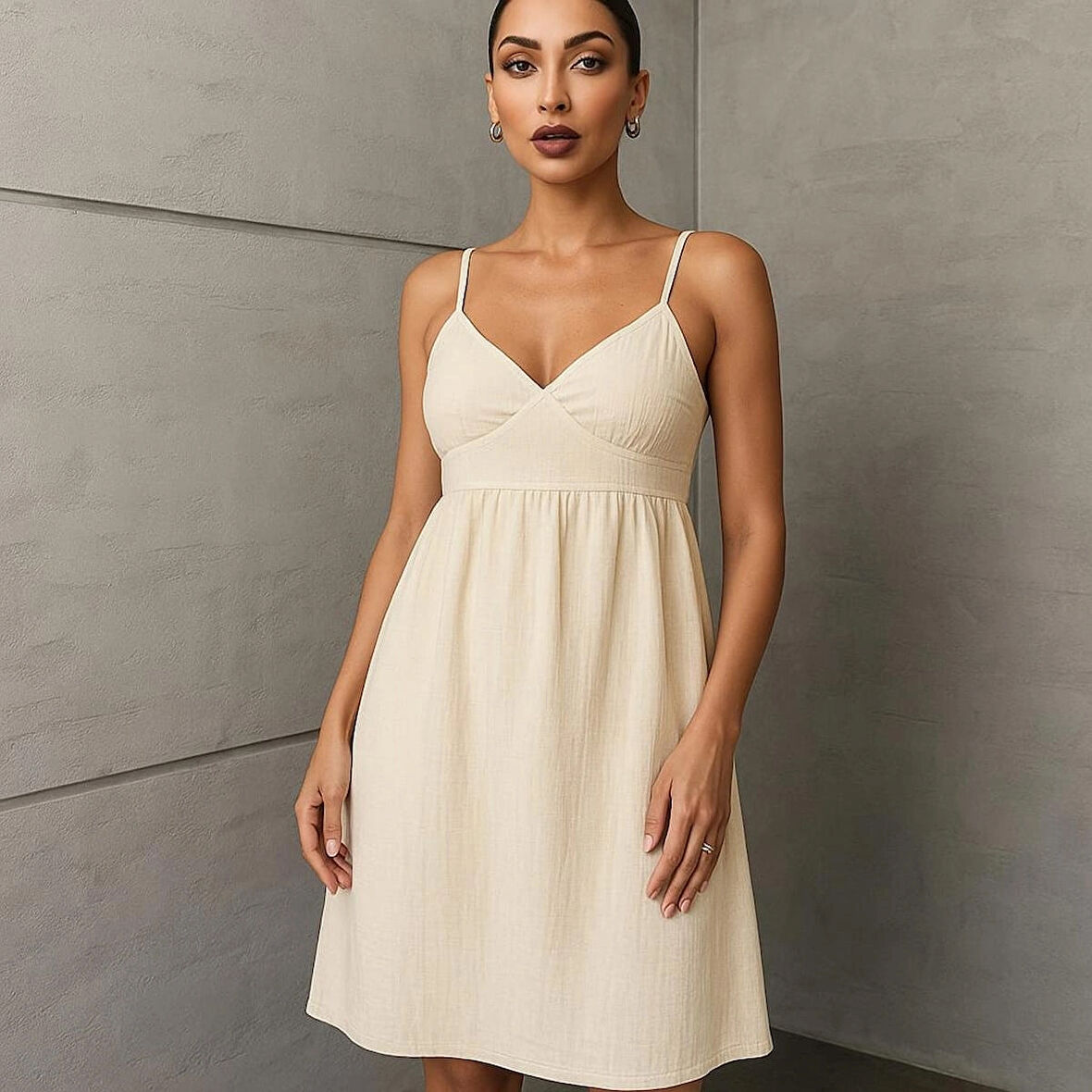 kadın Askılı Helen Model Keten Elbise