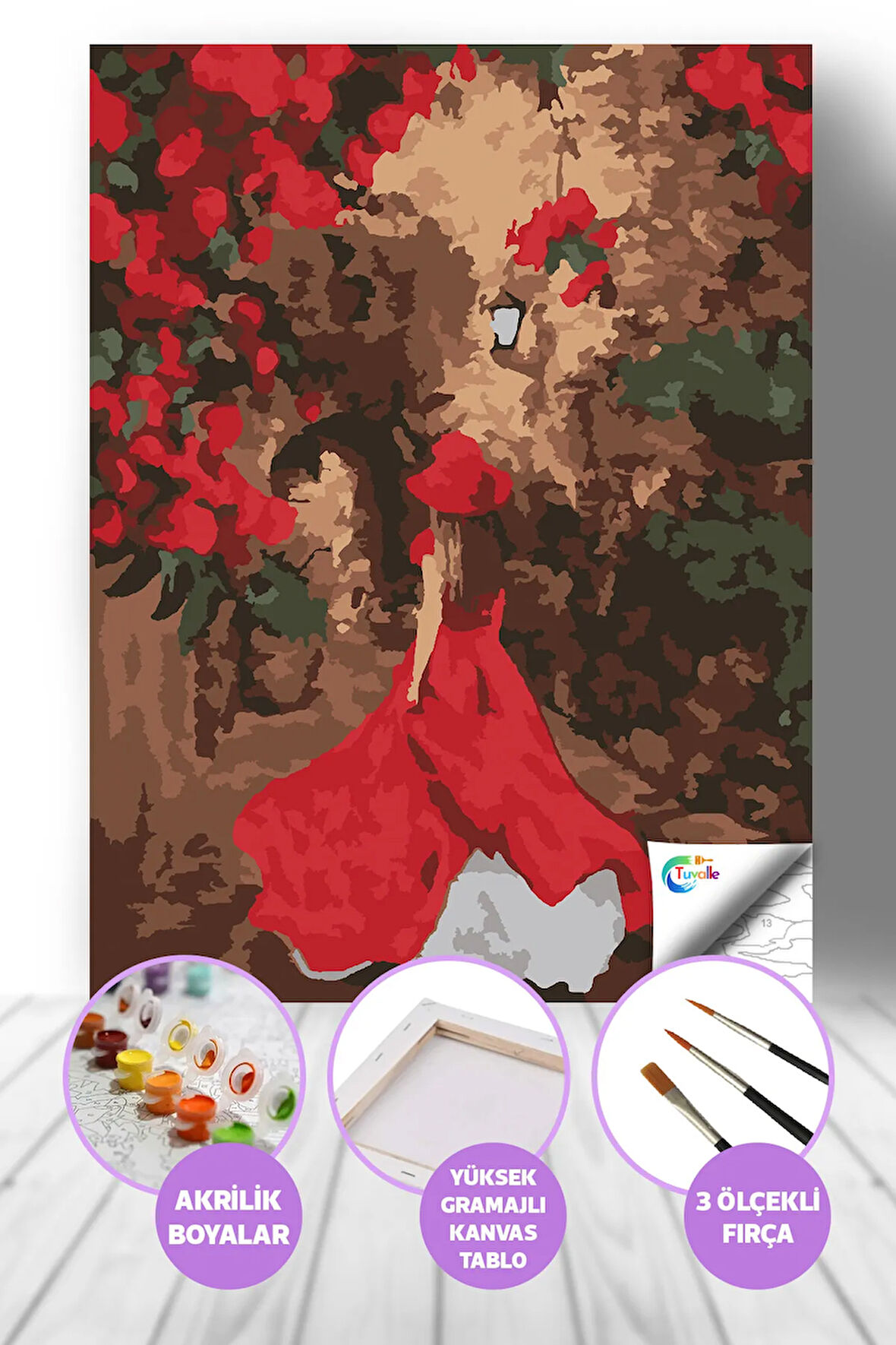 Aşkın Kırmızı Dansı Sayılarla Boyama Seti, Hobi Seti, 40X50 Tablo, Fırça Boya, Numaralı Tuval