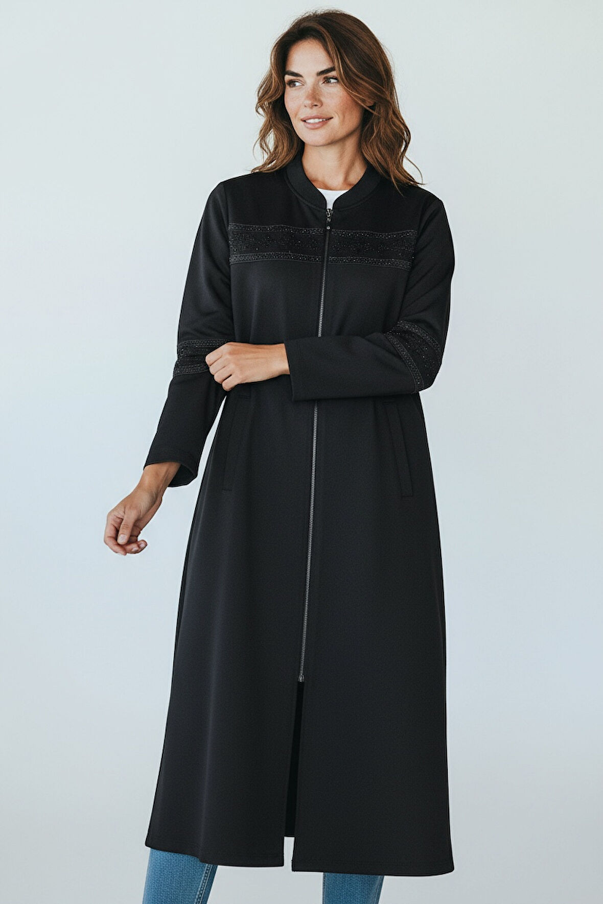 KADIN ÖNÜ FERMUARLI DESENLİ CEPLİ MEVSİMLİK KAP