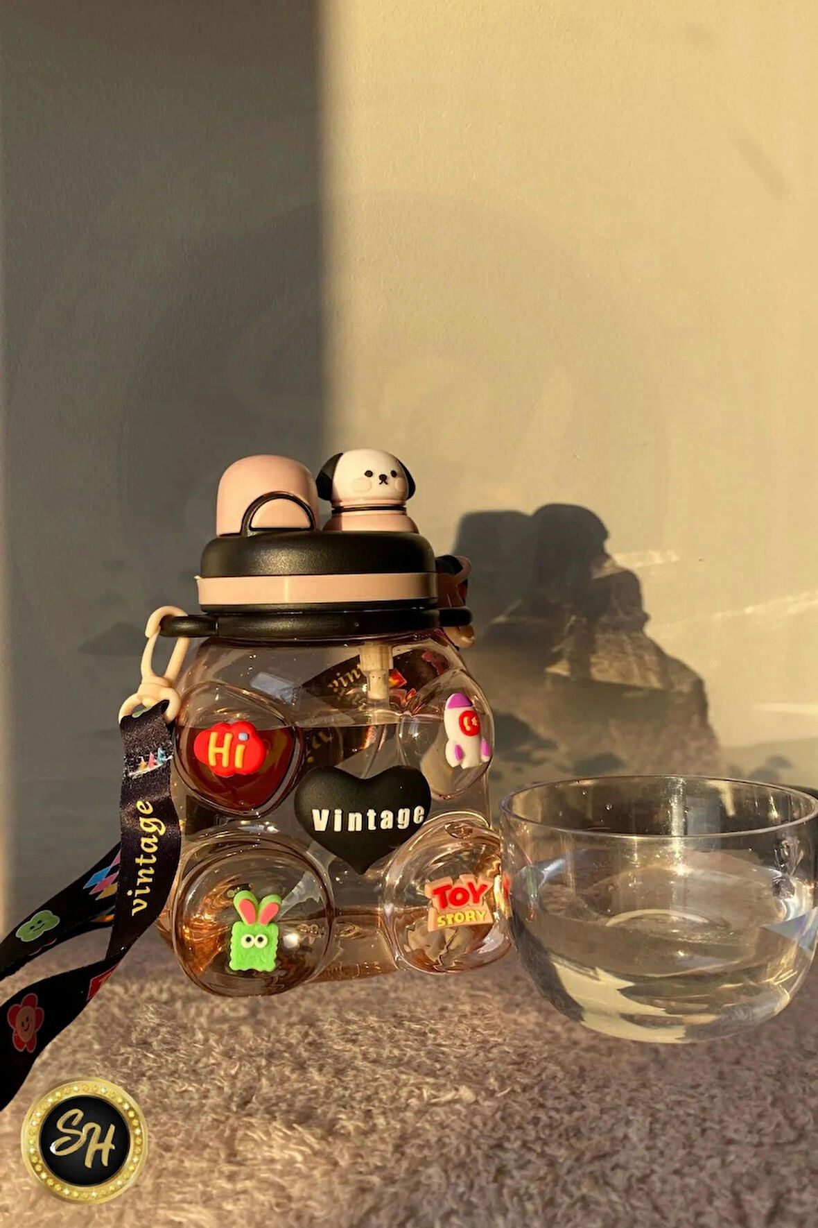 Köpek Figürlü Kendinden Bardaklı Su Matarası Su Şişesi Suluk Bpa Içermez Suluk Çocuk Okul Su Şişesi