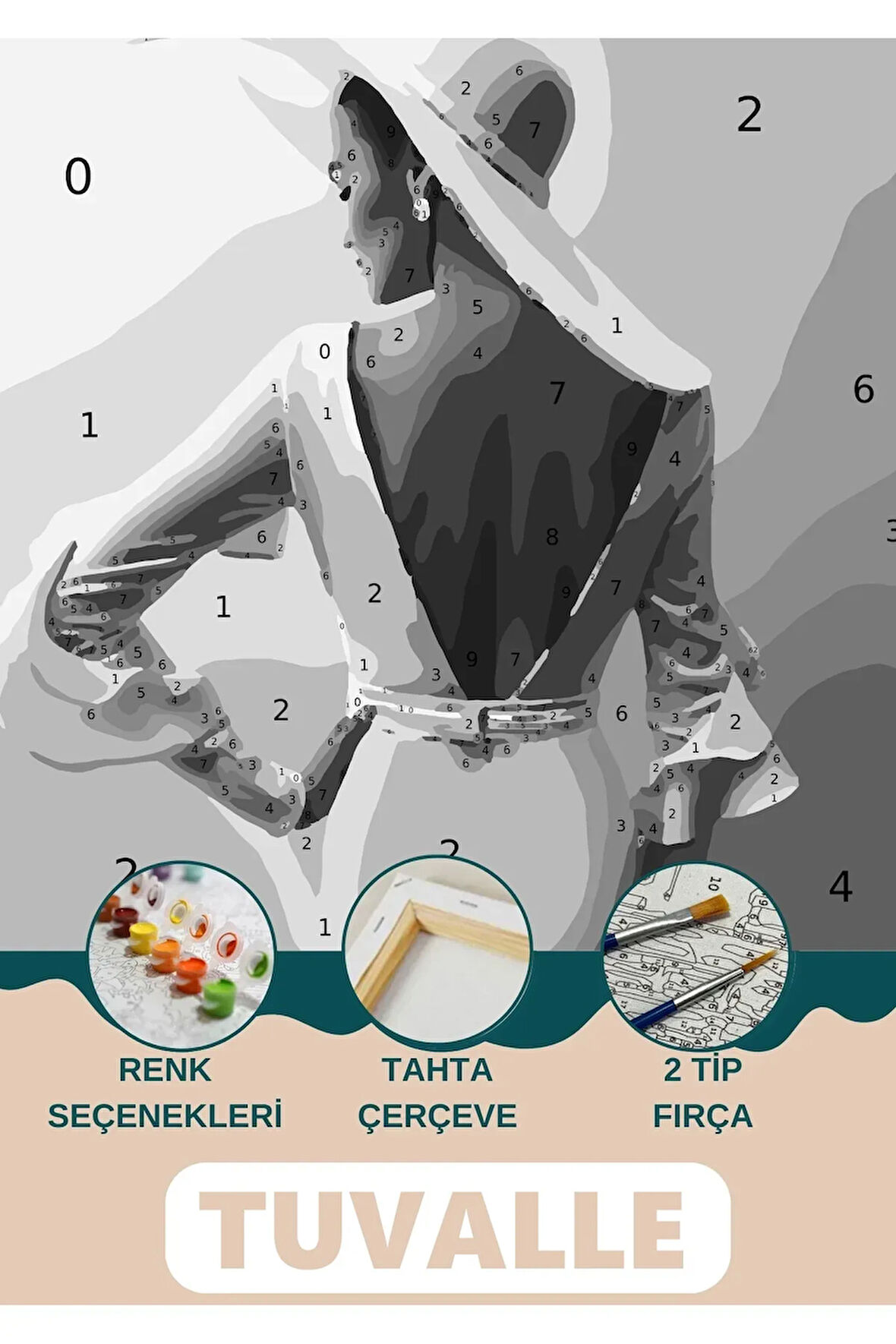 Asortik Kadın Sayılarla Boyama Seti, Hobi Seti, 40X50 Tablo, Fırça Boya Asma Aparatı Dahil, Güzel