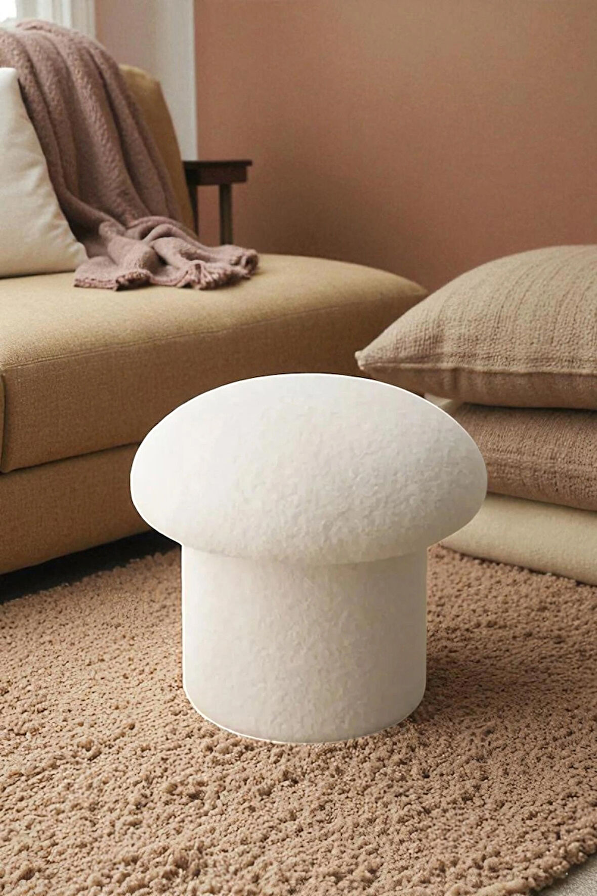 ASTRA Mantar Puf – Renkli Teddy Peluşlu Dekoratif Bench