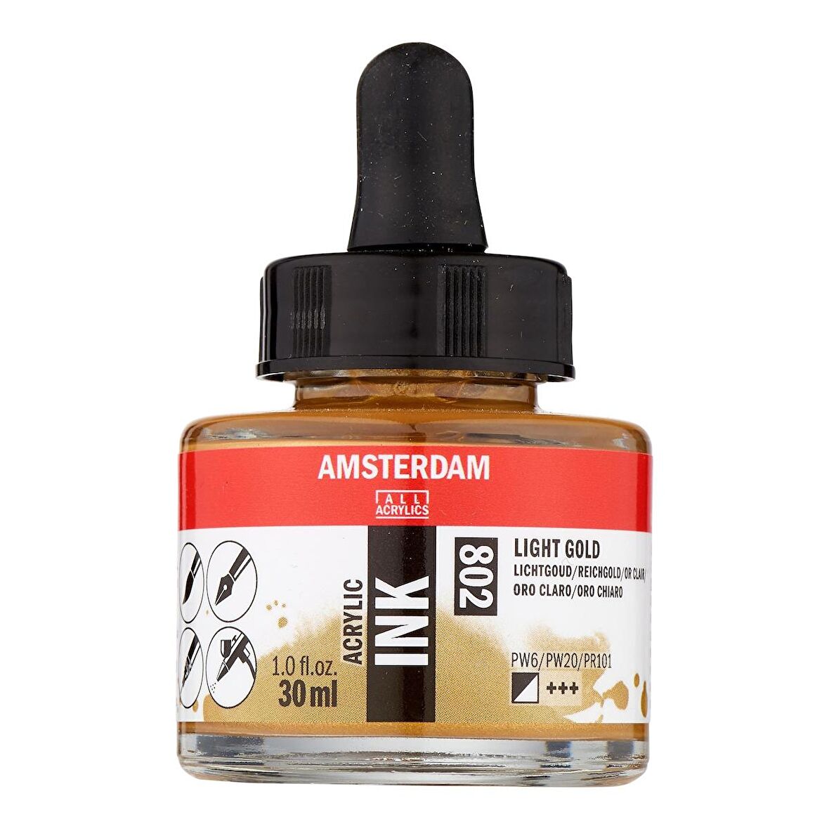 Amsterdam AMSTERDAM AKRİLİK MÜREKKEP : Acrylic Ink : 30ml : Light Gold 802