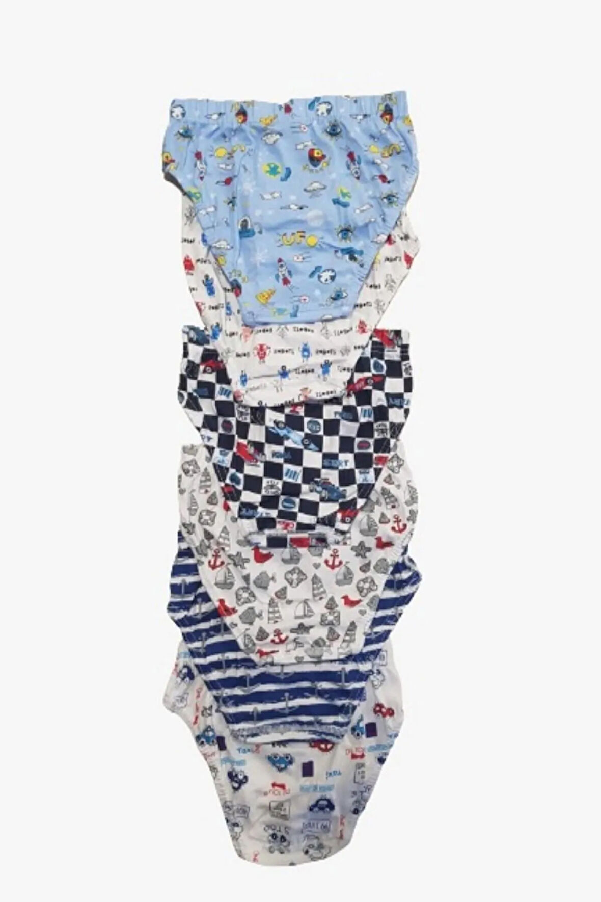Erkek Çocuk 6 Lı Paket Elastan Empirme Karışık Desenli Slip Külot