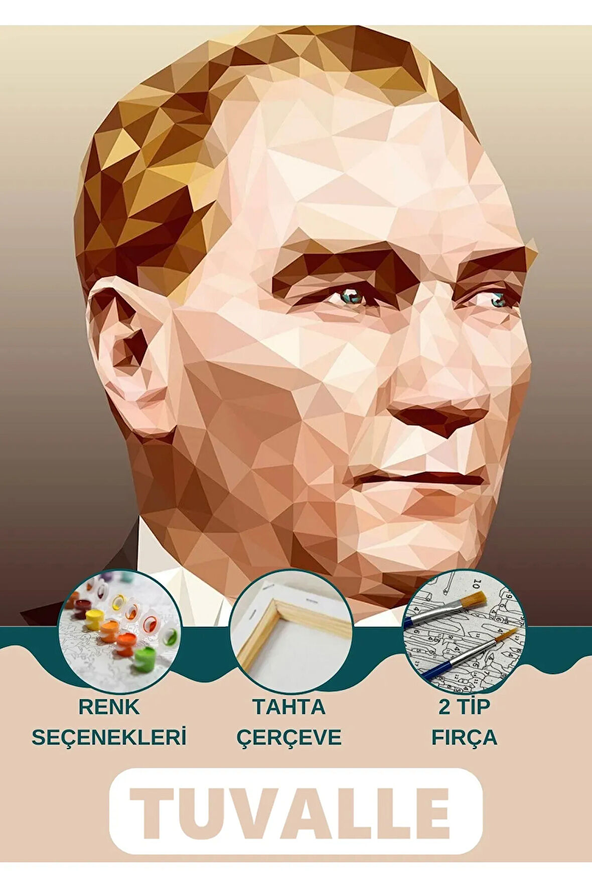 Başkomutan Atatürk Sayılarla Boyama Seti, Hobi Seti, 40X50 Tablo, Fırça Boya Asma Aparatı Dahil,