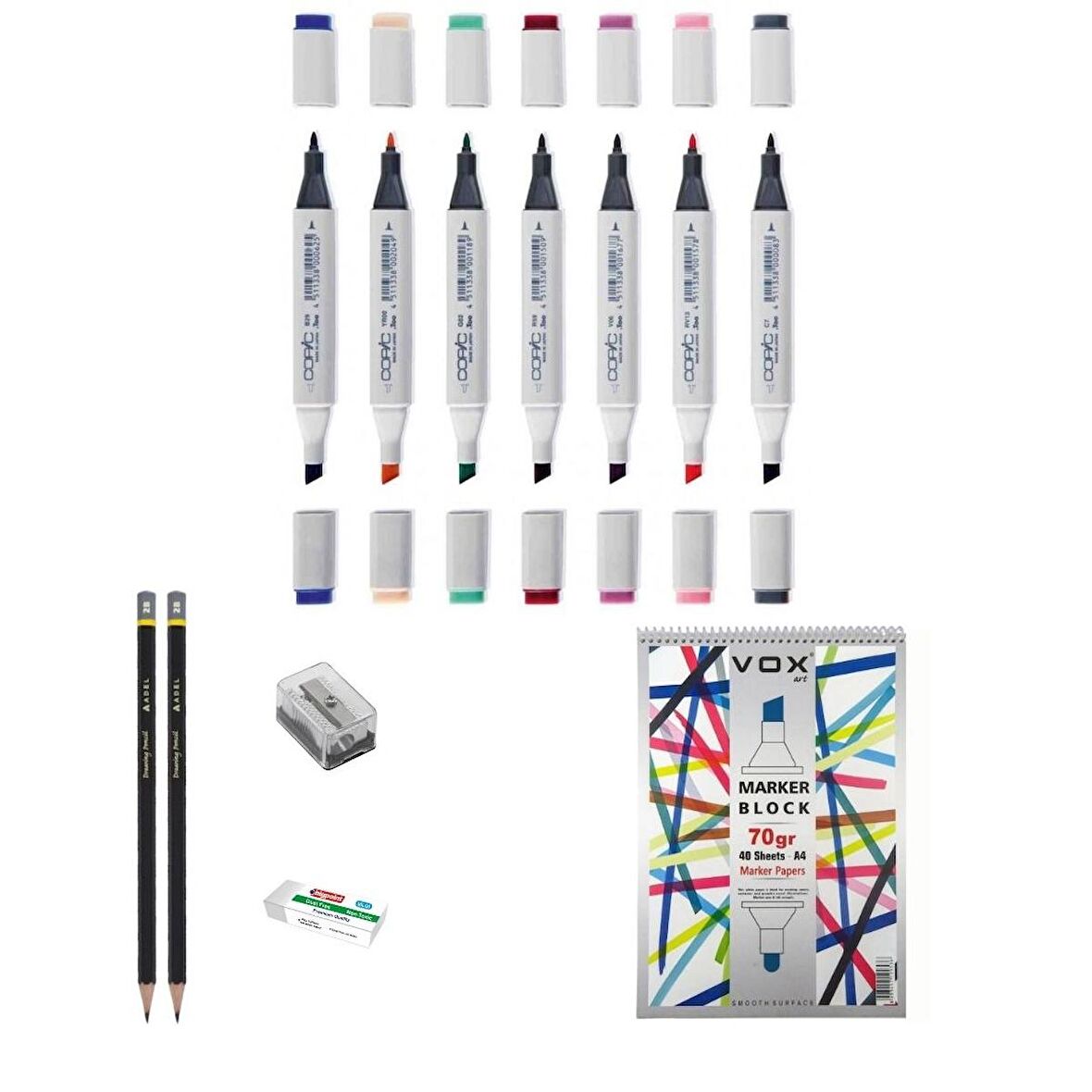 Copic Marker Kalem Çizim Seti 2 + 8'li Maker Set + a5 Defter + Derceli Kalem