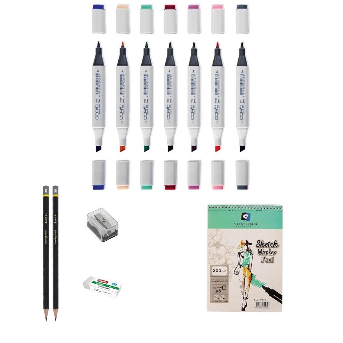 Copic Marker Kalem Çizim Seti 3 + 8'li Maker Set + a5 Defter + Derceli Kalem