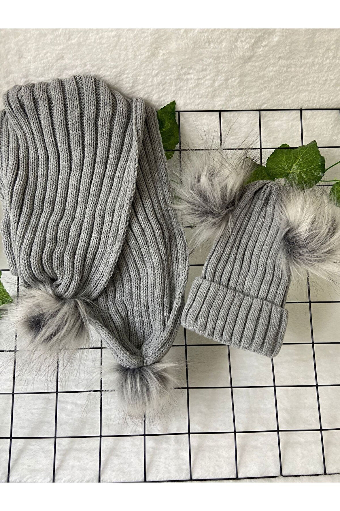 Bebek Atkı Bere Takımı Ponponlu