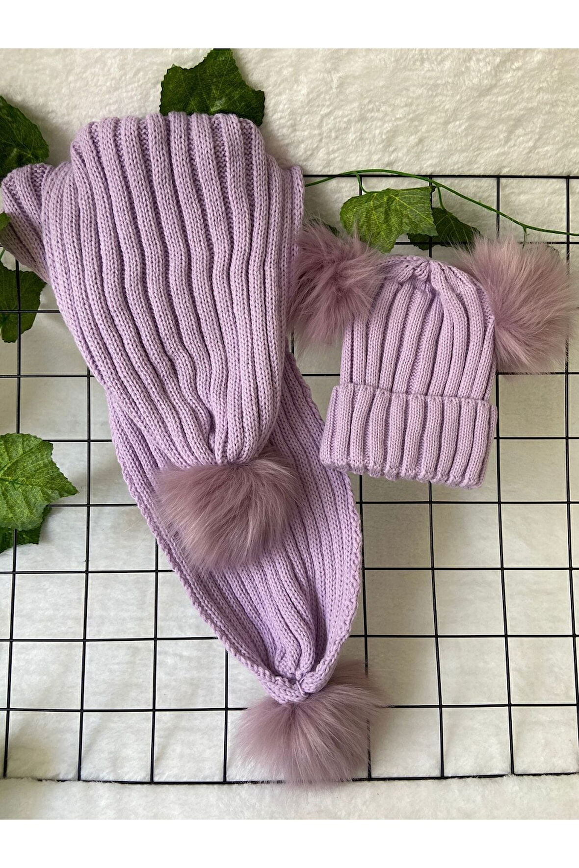 Bebek Atkı Bere Takımı Ponponlu