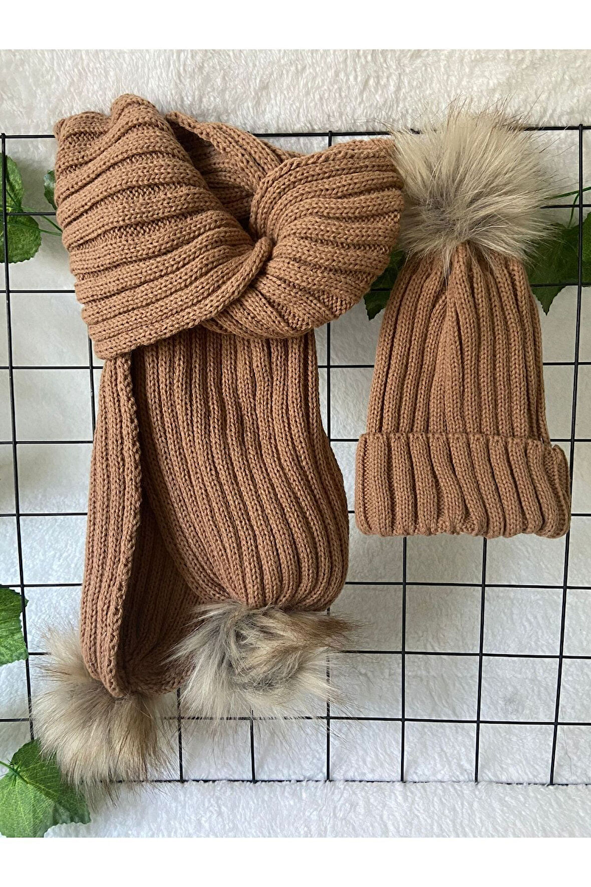 Bebek Atkı Bere Takımı Ponponlu