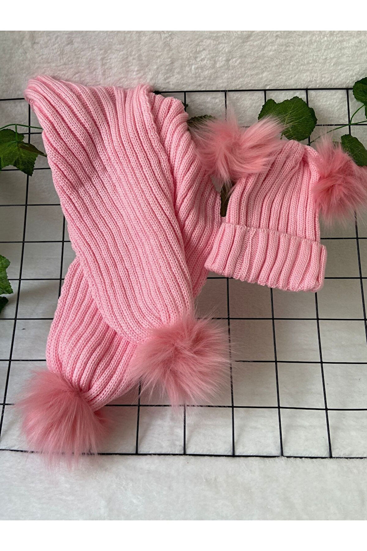 Bebek Atkı Bere Takımı Ponponlu