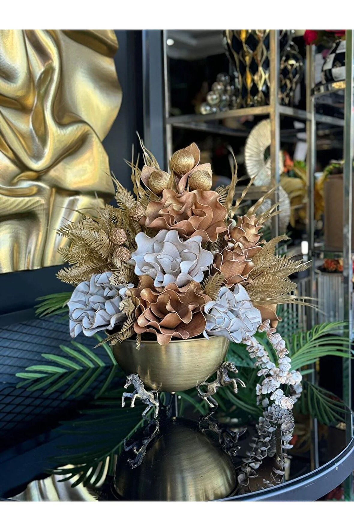 Yapay Çiçekli Antik Atlı Vazo No:1