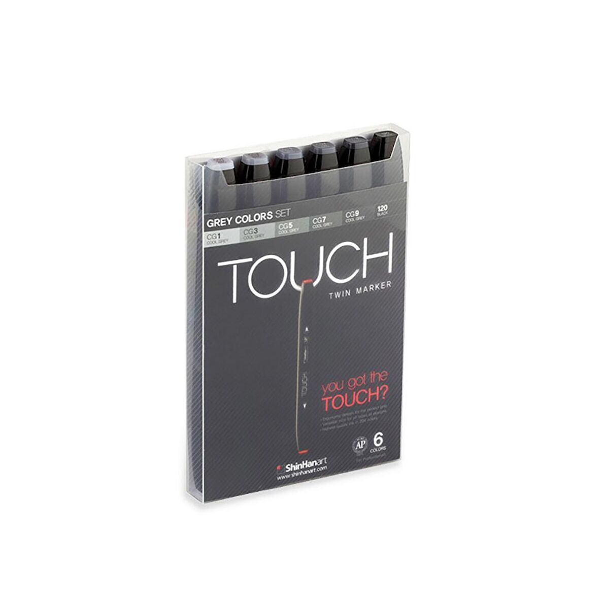 Shinhan Art Touch Twin Marker Pen : Çift Uçlu Marker Kalemi : 6LI SET GRİ TONLARI