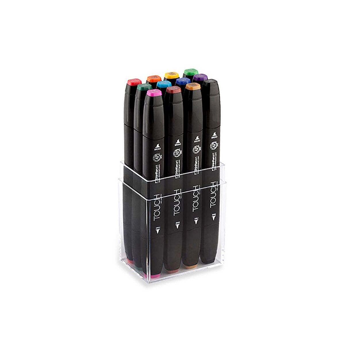 Shinhan Art Touch Twin Marker Pen : Çift Uçlu Marker Kalemi : 12Lİ SET ANA RENKLER 