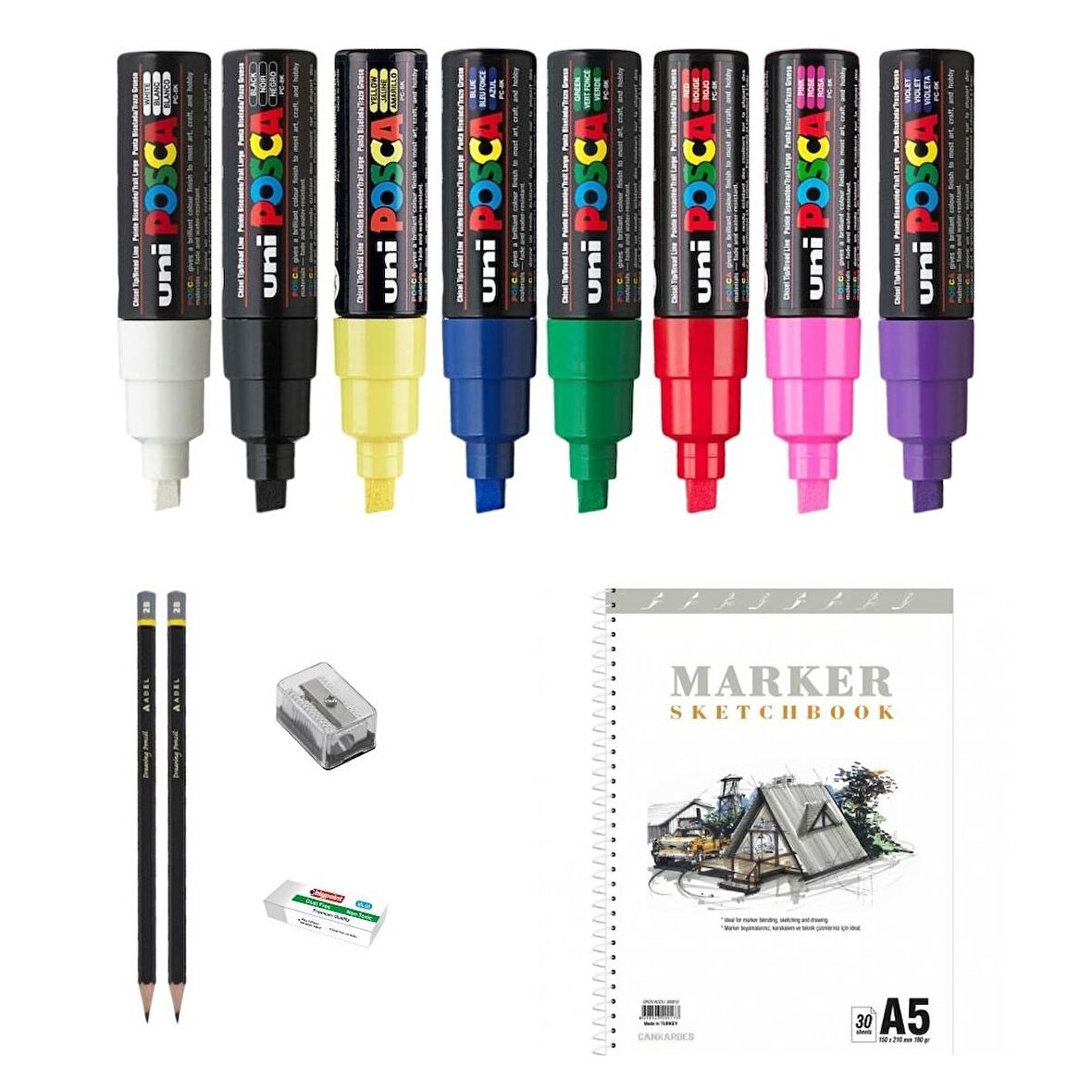 Uni Posca Marker Kalemi Çizim Seti 1 + 8K (8mm) 8'li Set 