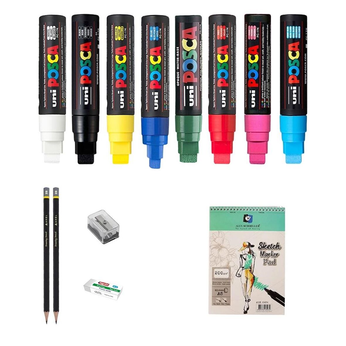 Uni Posca Marker Kalemi Çizim Seti 3 + 17K (15mm) 8'li Set 